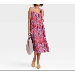 Knox Rose Red Floral Print Tiered Maxi Sundress Sleeveless XS